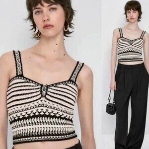 Massimo Dutti Crochet Tank in Black and Cream - Size XS